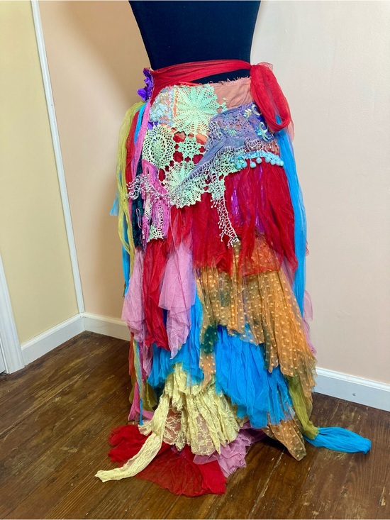 Wildskin Dresses & Skirts - Handmade Bohemian Multi-Color Maxi Skirt with Fringe Details